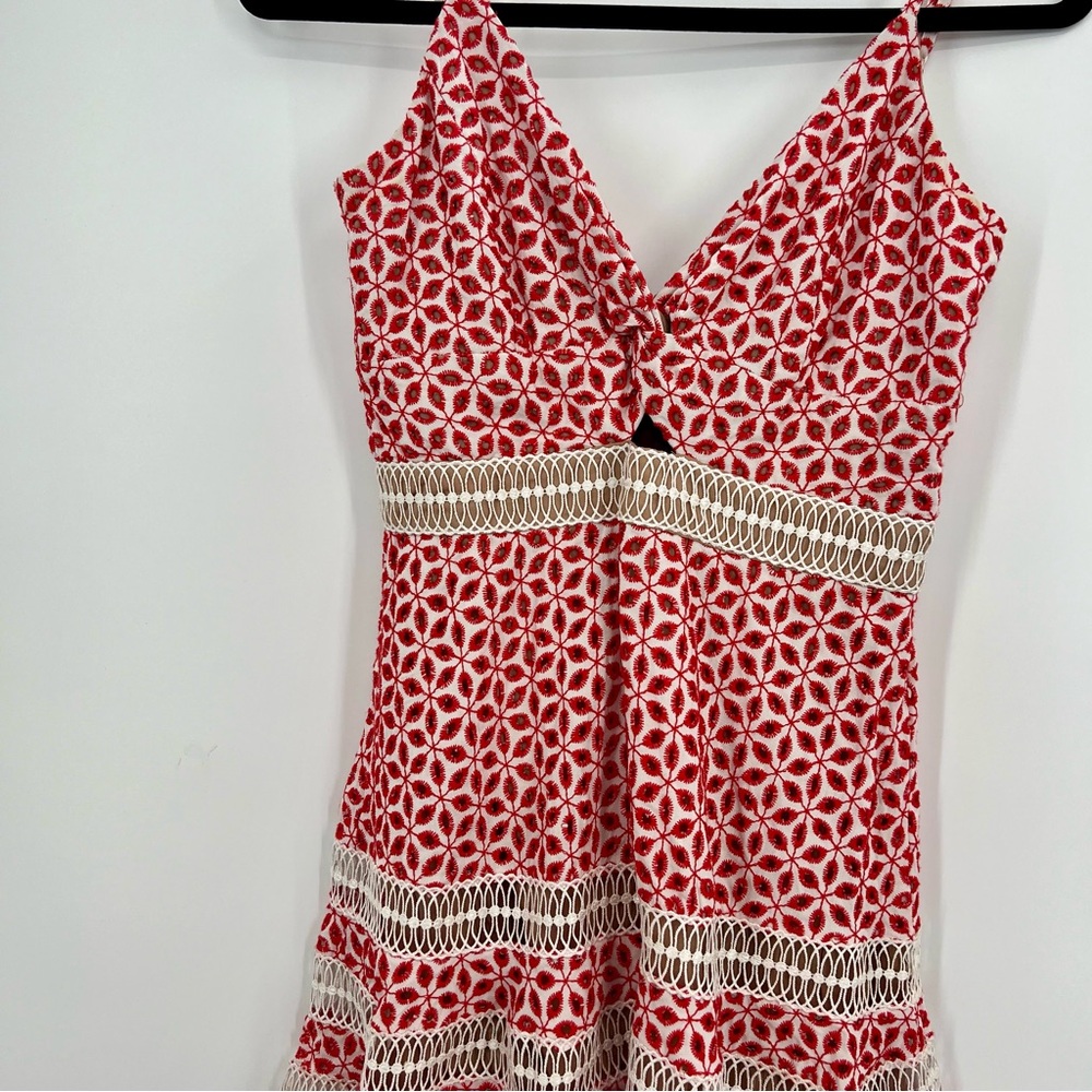 Bardot Shock Camille Mini Dress Floral Lace Embroidered Peek-A-Boo V-Neck 4 - Picture 5 of 10